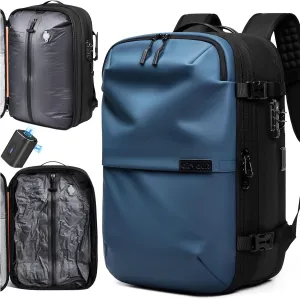 AirVault Vacuum Seal Travel Backpack 60L - Expandable Air Compression Vacuum System, Airback, Vacpack, Water-Resistant, Carry-On with TSA Lock Fits 19" Laptop, Backvac (Blue)