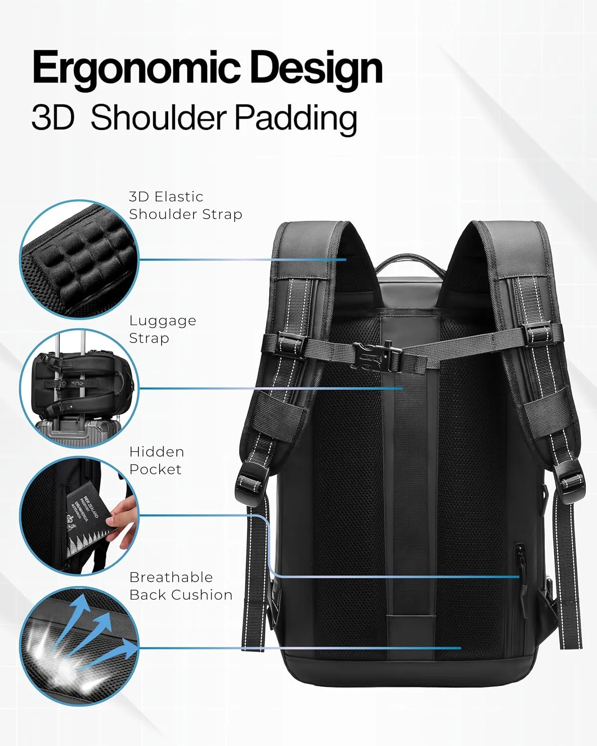 AirVault Vacuum Seal Travel Backpack 60L - Expandable Air Compression Vacuum System, Airback, Vacpack, Water-Resistant, Carry-On with TSA Lock Fits 19" Laptop, Backvac (Blue)