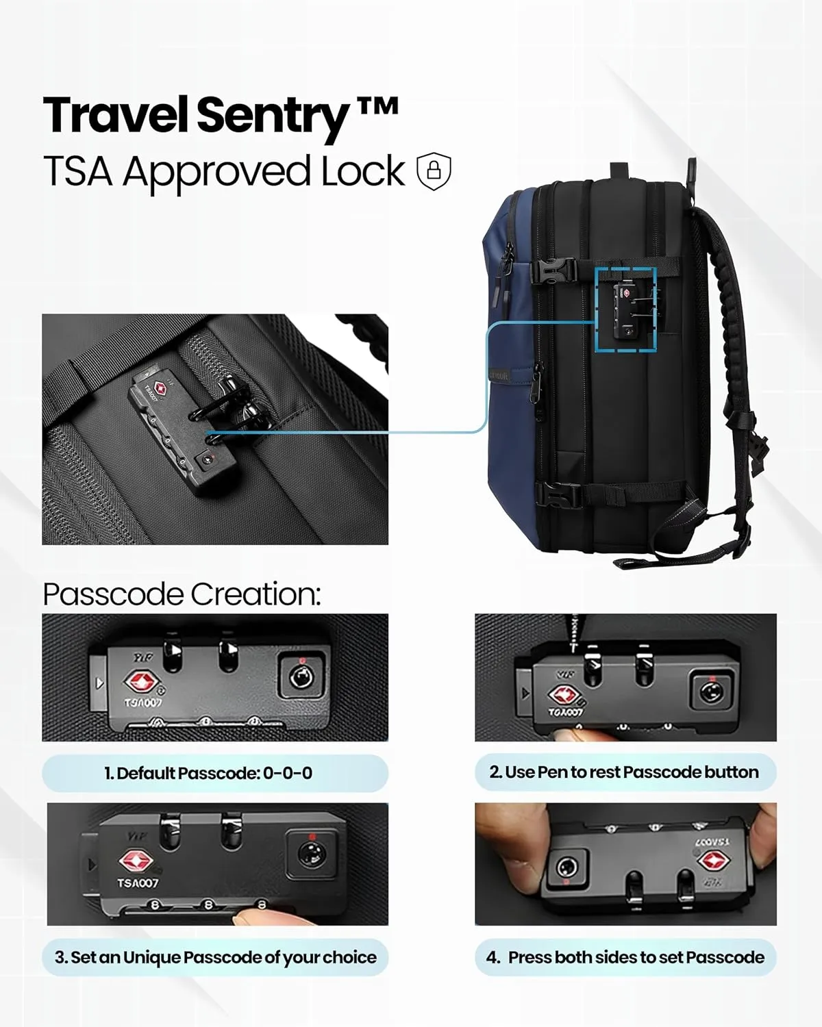 AirVault Vacuum Seal Travel Backpack 60L - Expandable Air Compression Vacuum System, Airback, Vacpack, Water-Resistant, Carry-On with TSA Lock Fits 19" Laptop, Backvac (Blue)