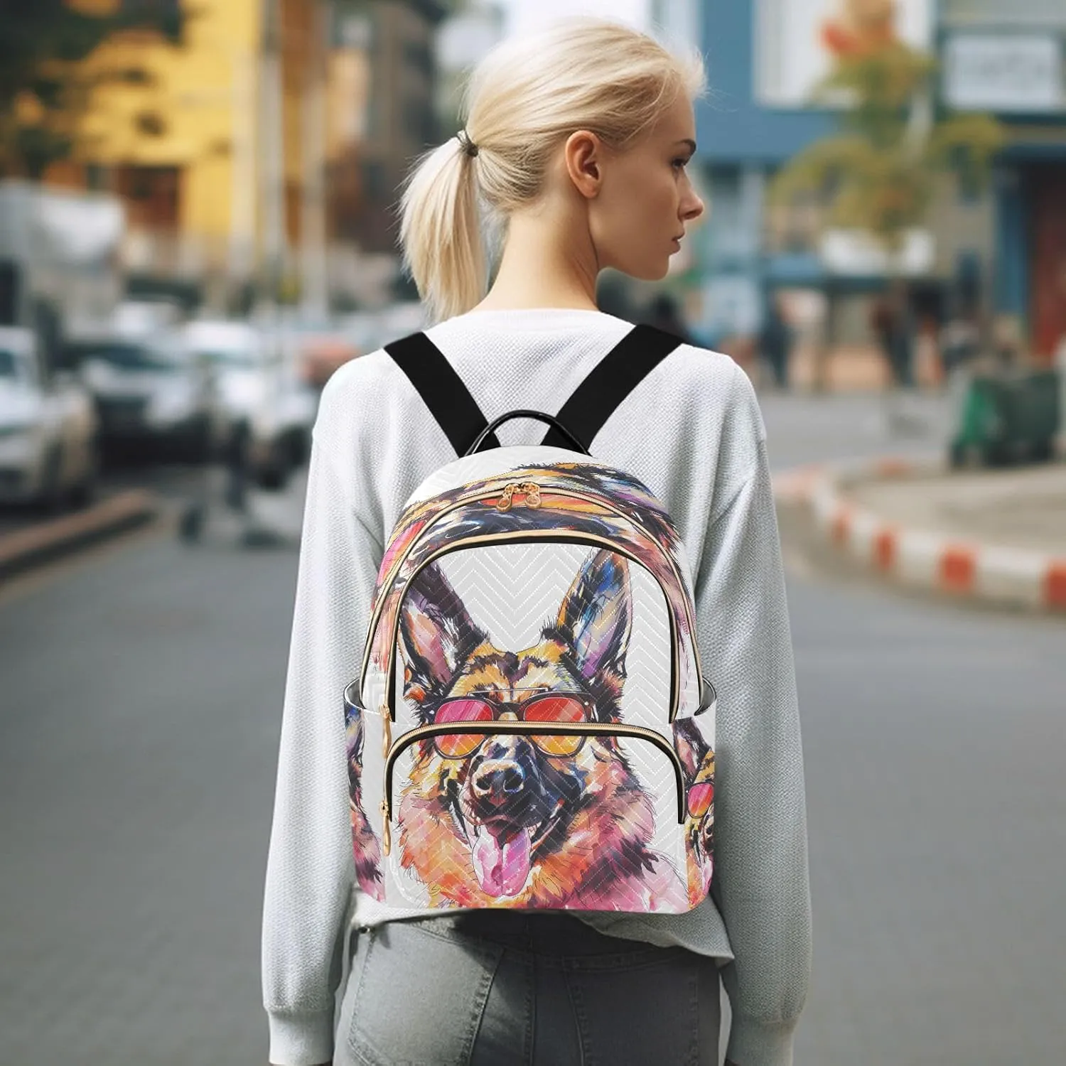ALAZA A German Shepherd Dog Mini Backpack Purse for Women Travel Bag Lightweight Shoulder Bag Fashion Daypack