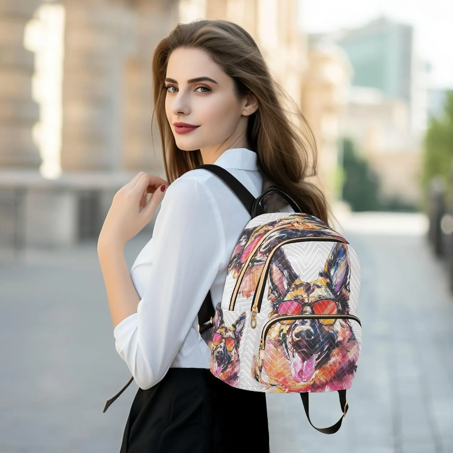 ALAZA A German Shepherd Dog Mini Backpack Purse for Women Travel Bag Lightweight Shoulder Bag Fashion Daypack