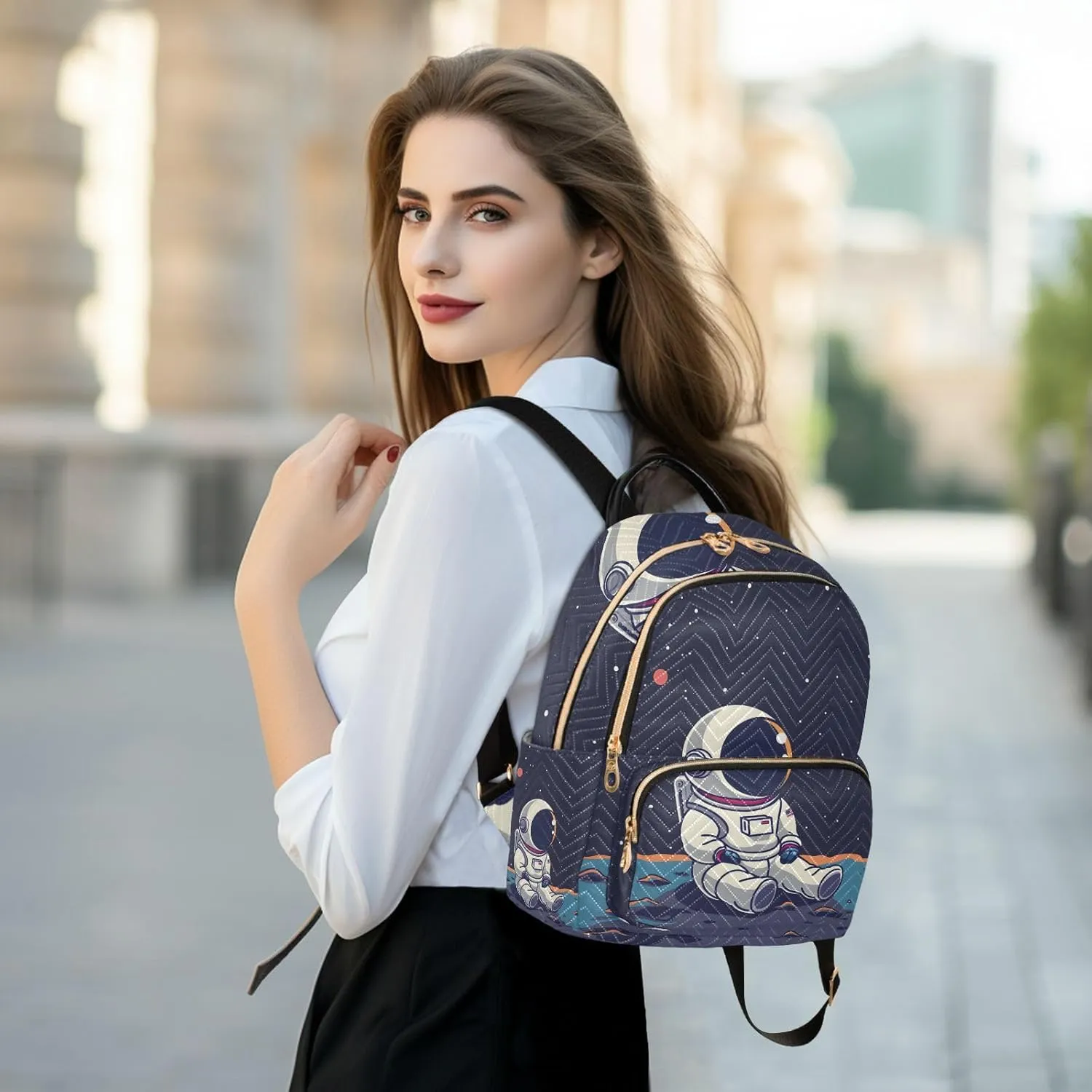 ALAZA Astronaut Cute Small Backpack Purse for Women Travel Bag Lightweight Shoulder Bag Fashion Daypack