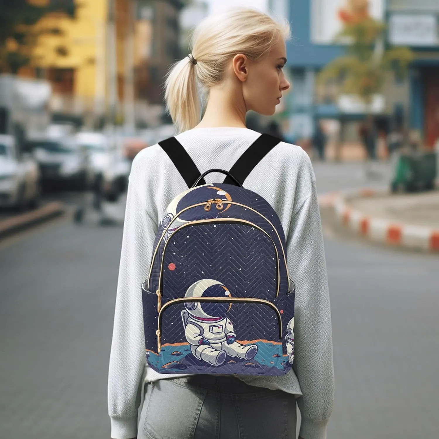 ALAZA Astronaut Cute Small Backpack Purse for Women Travel Bag Lightweight Shoulder Bag Fashion Daypack