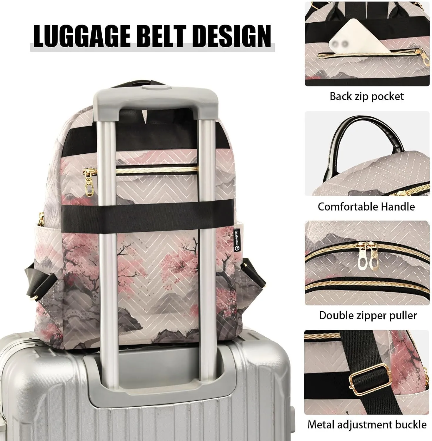 ALAZA Cherry Blossom Mountain Small Backpack Purse for Women Travel Bag Lightweight Shoulder Bag Fashion Daypack