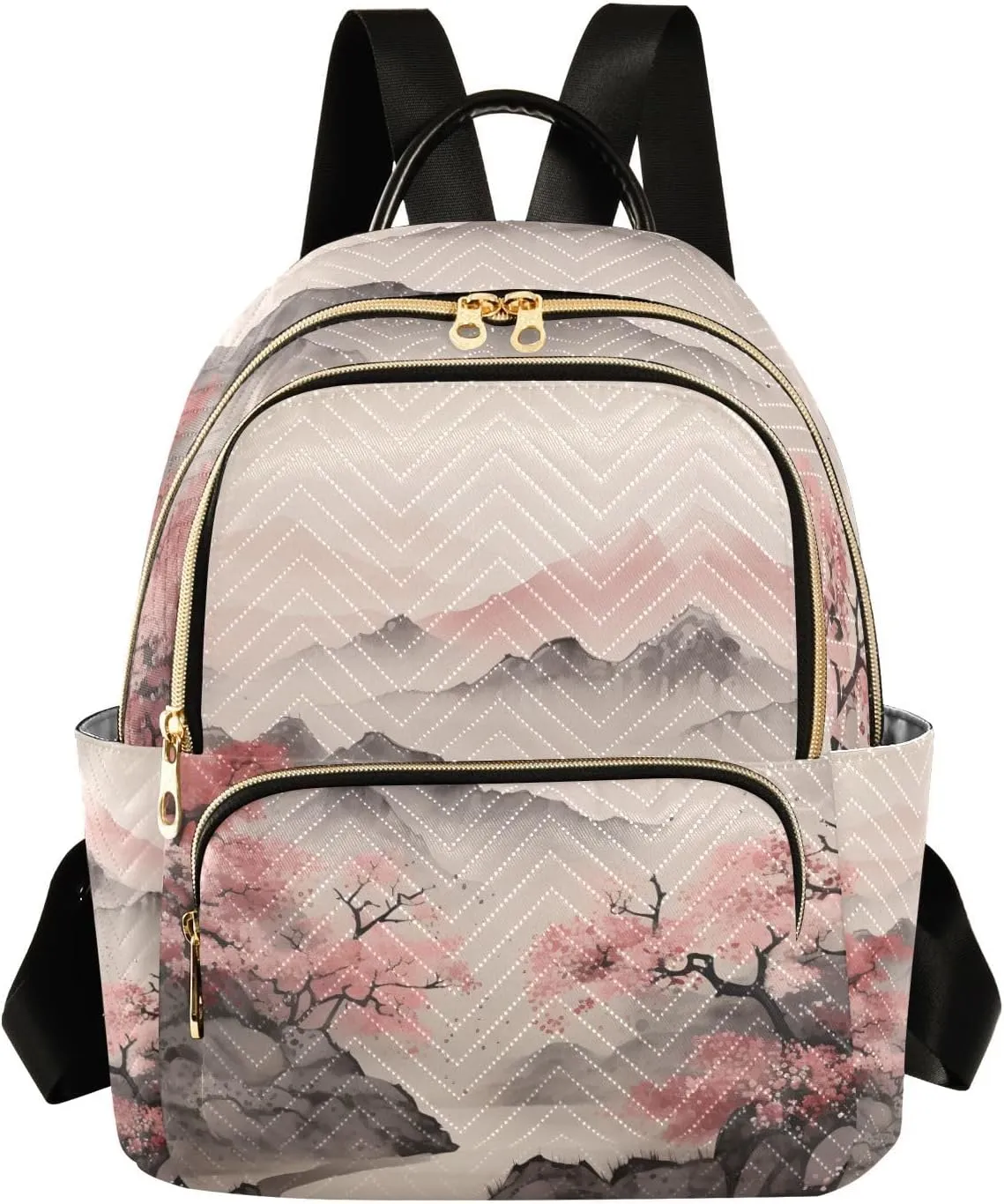 ALAZA Cherry Blossom Mountain Small Backpack Purse for Women Travel Bag Lightweight Shoulder Bag Fashion Daypack