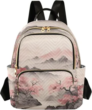 ALAZA Cherry Blossom Mountain Small Backpack Purse for Women Travel Bag Lightweight Shoulder Bag Fashion Daypack