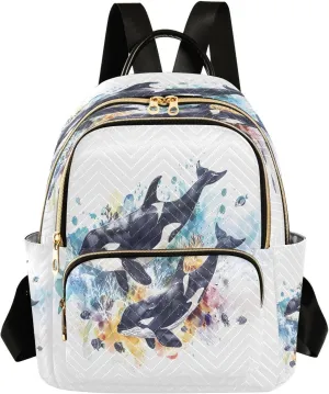 ALAZA Killer Whales Watercolor Small Backpack for Women Fashion Backpack Purse Lightweight Casual Daypack Back Pack Travel Bag, S