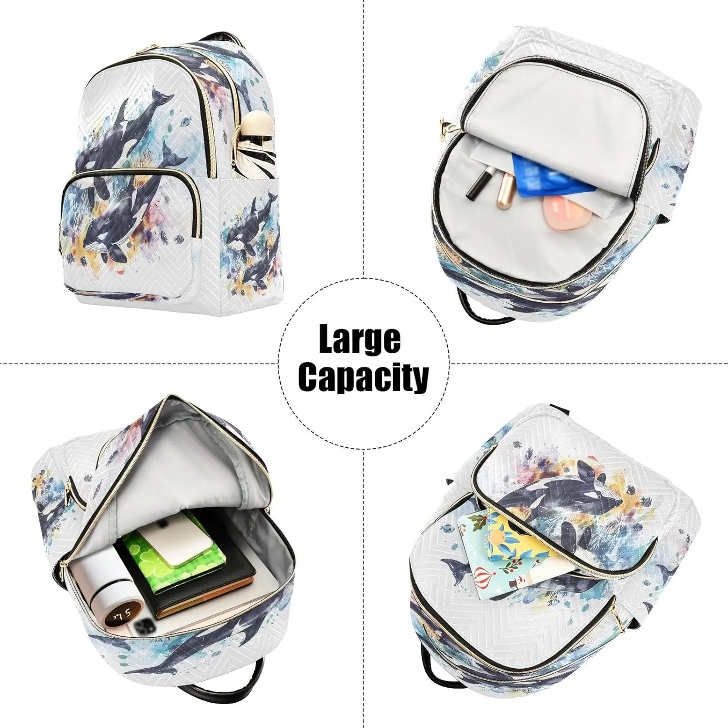 ALAZA Killer Whales Watercolor Small Backpack for Women Fashion Backpack Purse Lightweight Casual Daypack Back Pack Travel Bag, S