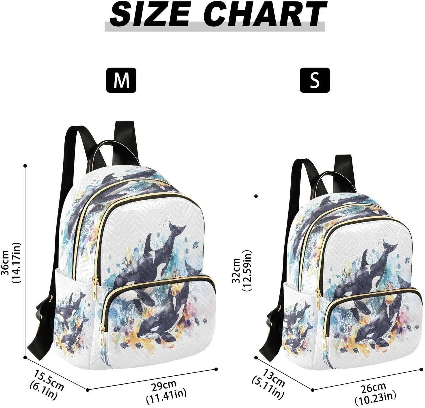 ALAZA Killer Whales Watercolor Small Backpack for Women Fashion Backpack Purse Lightweight Casual Daypack Back Pack Travel Bag, S