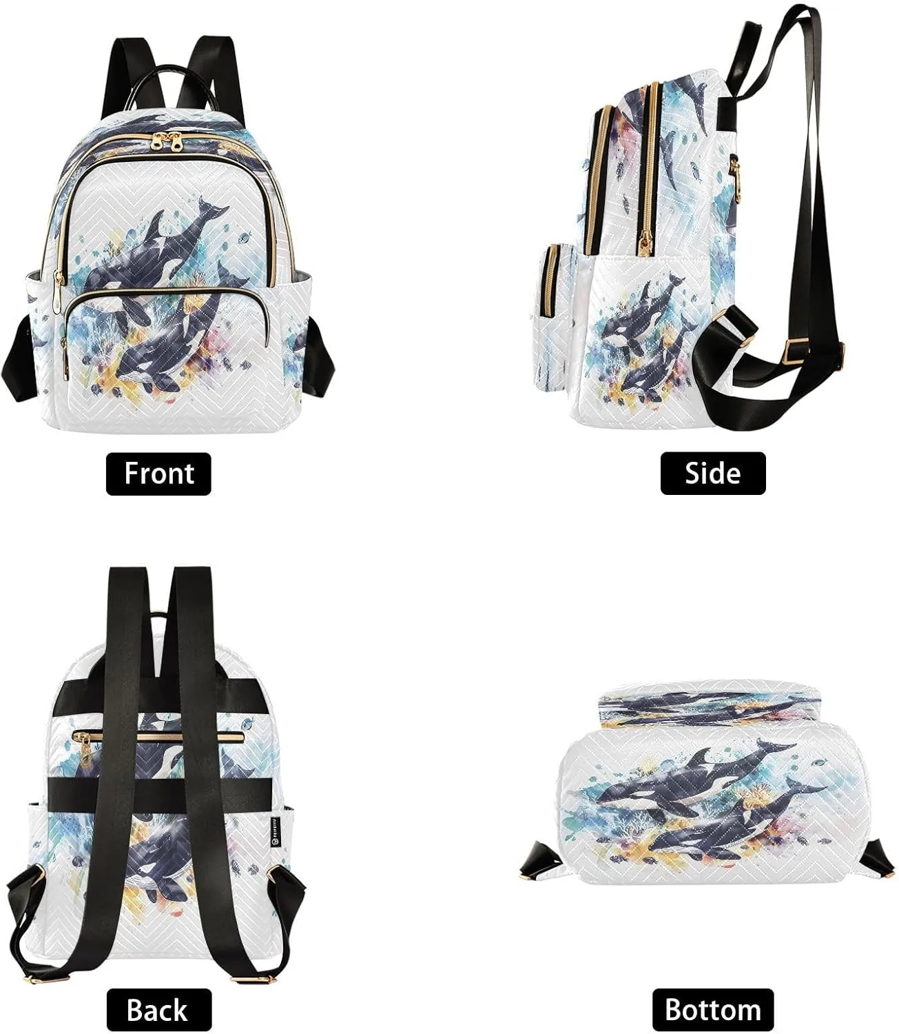 ALAZA Killer Whales Watercolor Small Backpack for Women Fashion Backpack Purse Lightweight Casual Daypack Back Pack Travel Bag, S
