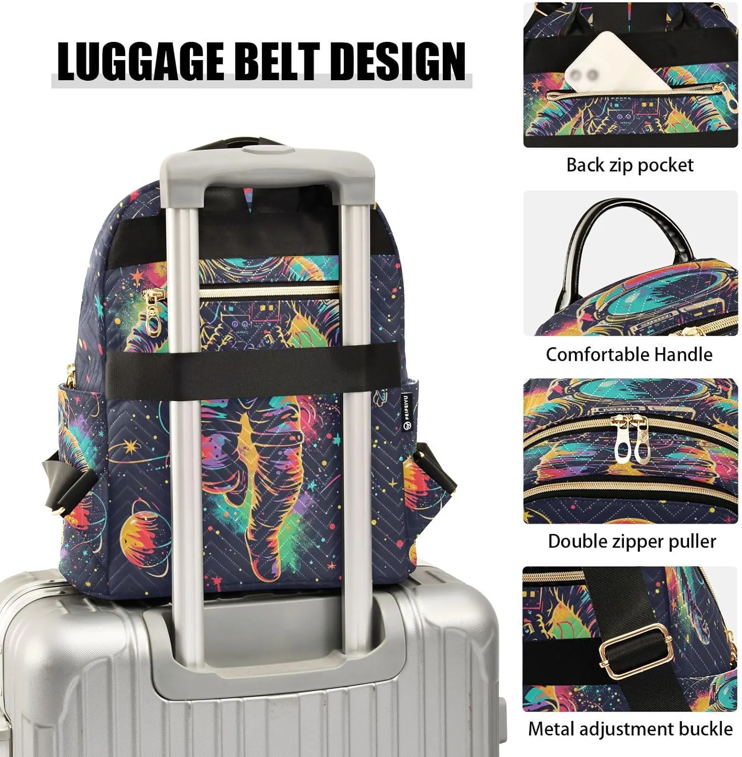 ALAZA Mini Backpack for Women Astronaut Watercolor Spaceman Travel Backpack Purse for Ladies Handbag Shoulder Bag Casual Daypack, M