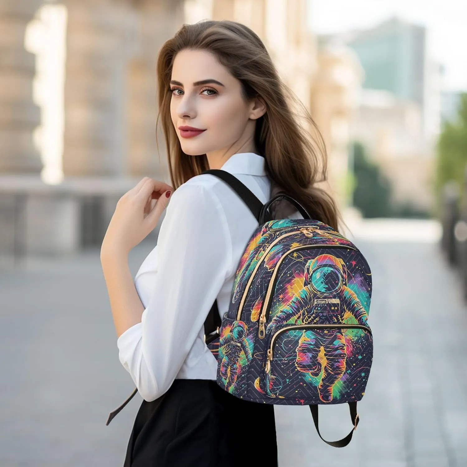 ALAZA Mini Backpack for Women Astronaut Watercolor Spaceman Travel Backpack Purse for Ladies Handbag Shoulder Bag Casual Daypack, M