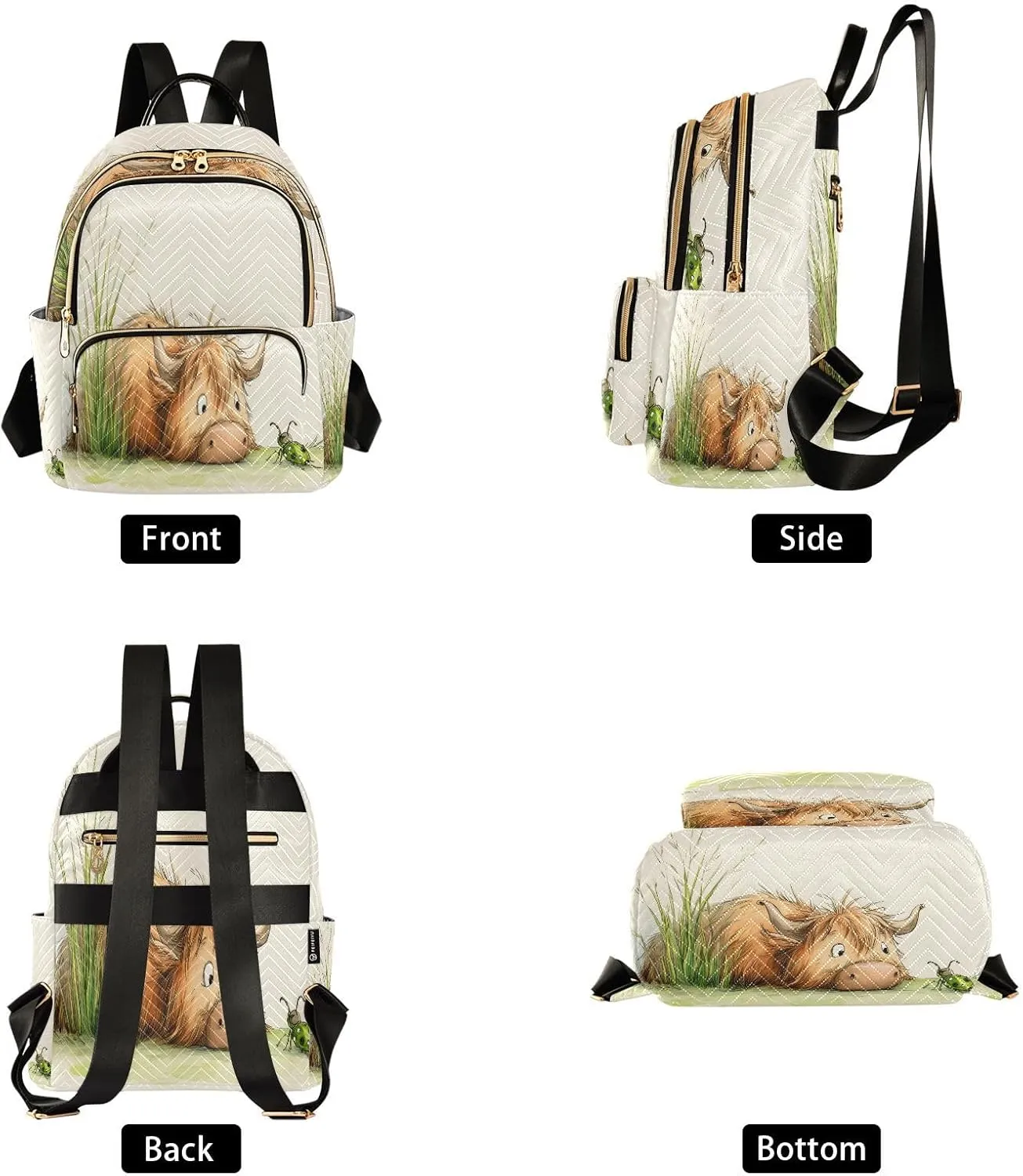 ALAZA Yak Grass Ladybug Mini Backpack Purse for Women Travel Bag Lightweight Shoulder Bag Fashion Daypack