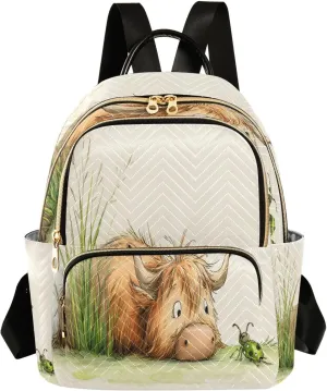 ALAZA Yak Grass Ladybug Mini Backpack Purse for Women Travel Bag Lightweight Shoulder Bag Fashion Daypack