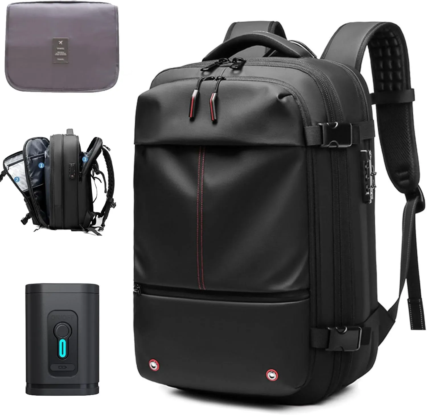 Alepeak Vacuum Backpack, 60L Anti-Theft Expandable Vacuum Compression Bags for Travel, Large-Capacity Waterproof Wet Dry SeparationAirback Backpack with Vacuum Seal (Black   Electric Vacuum)