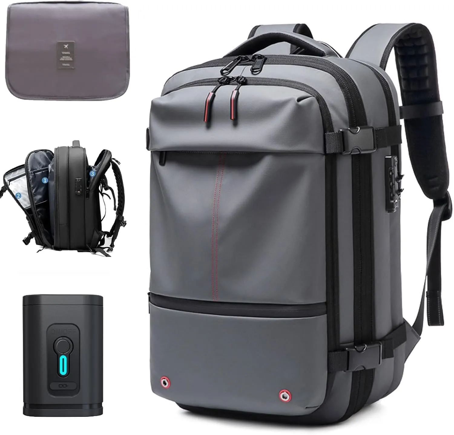 Alepeak Vacuum Backpack, 60L Anti-Theft Expandable Vacuum Compression Bags for Travel, Large-Capacity Waterproof Wet Dry SeparationAirback Backpack with Vacuum Seal (Gray   Electric Vacuum)