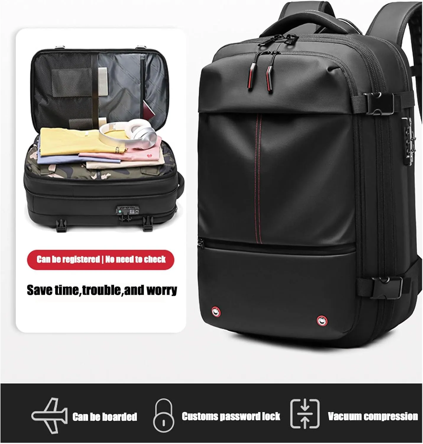 Alepeak Vacuum Backpack, 60L Anti-Theft Expandable Vacuum Compression Bags for Travel, Large-Capacity Waterproof Wet Dry SeparationAirback Backpack with Vacuum Seal (Gray)