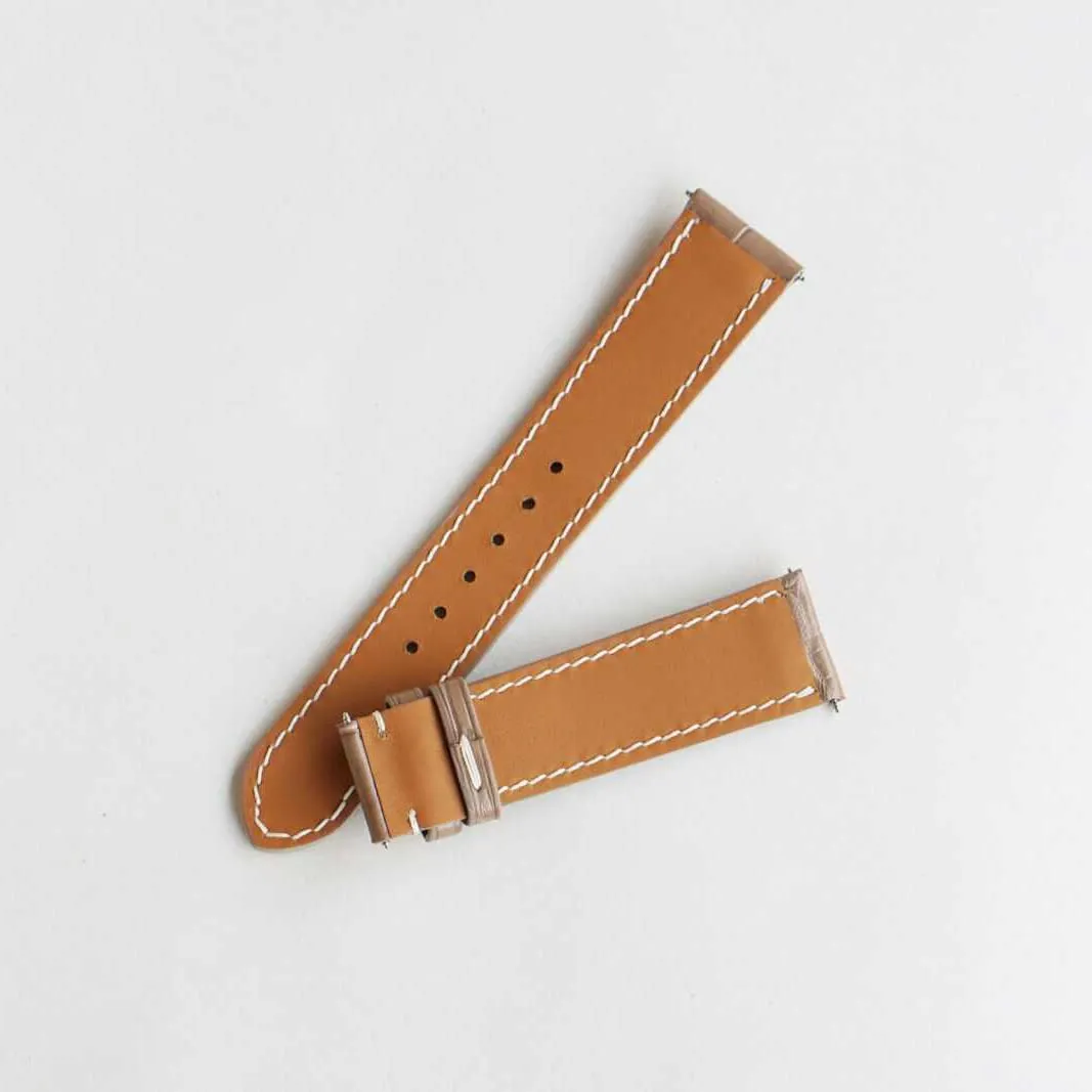 Alligator watch strap, Premium Quality Alligator leather watch band (15mm, Steel Folding Clasp)