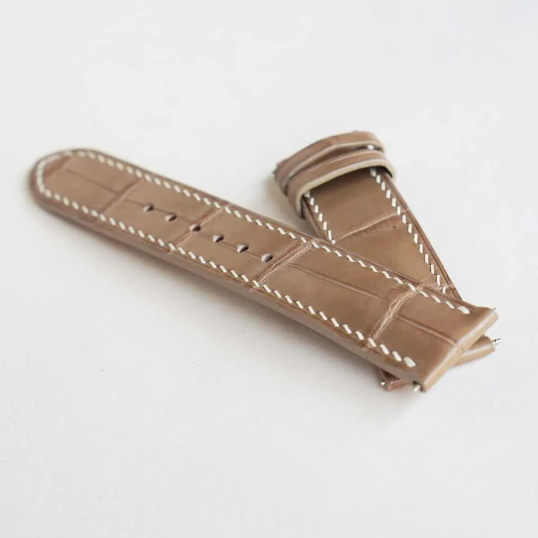 Alligator watch strap, Premium Quality Alligator leather watch band (15mm, Steel Folding Clasp)