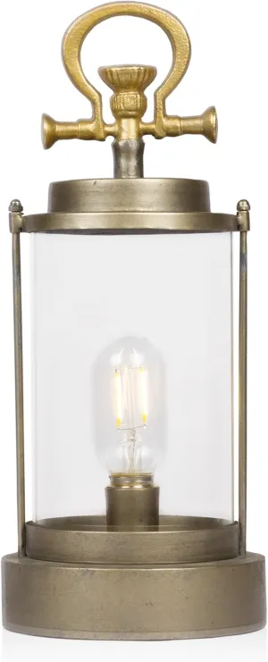 Alpine Corporation ILT100HH-S-GD Vintage Metal & Glass Lantern w/ Warm LED Light & Timer, LED Home Decor, Small, 15''H, Gold