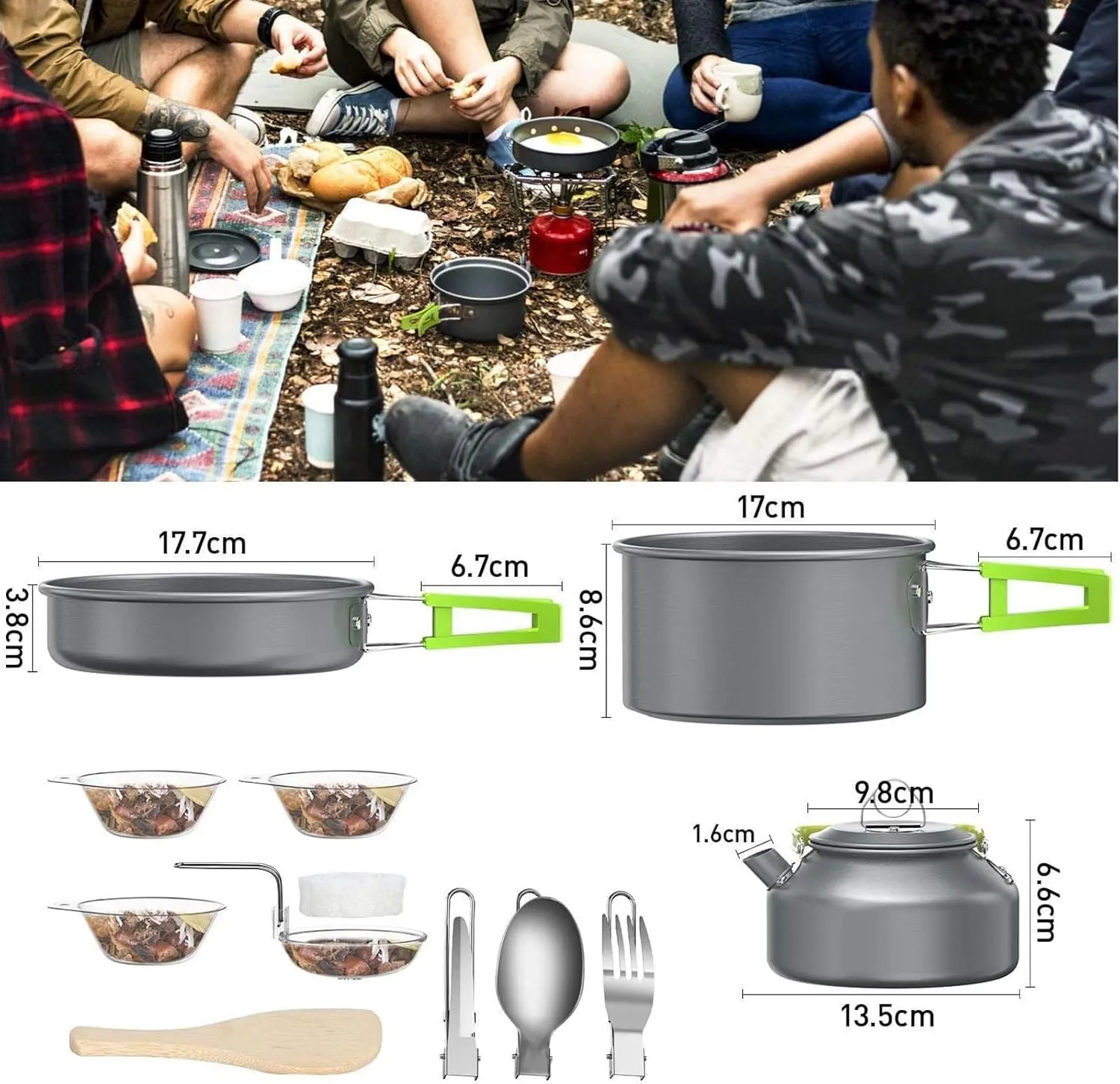 Aluminum Camping Cooking Set, Cookware Mess Kit with Storage Bag Pot Pan and Teapot Set, Camping Accessories for Outdoor Camping Hiking Picnic