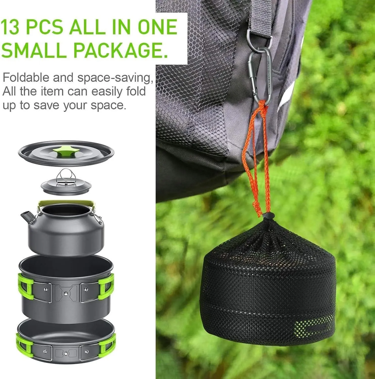 Aluminum Camping Cooking Set, Cookware Mess Kit with Storage Bag Pot Pan and Teapot Set, Camping Accessories for Outdoor Camping Hiking Picnic