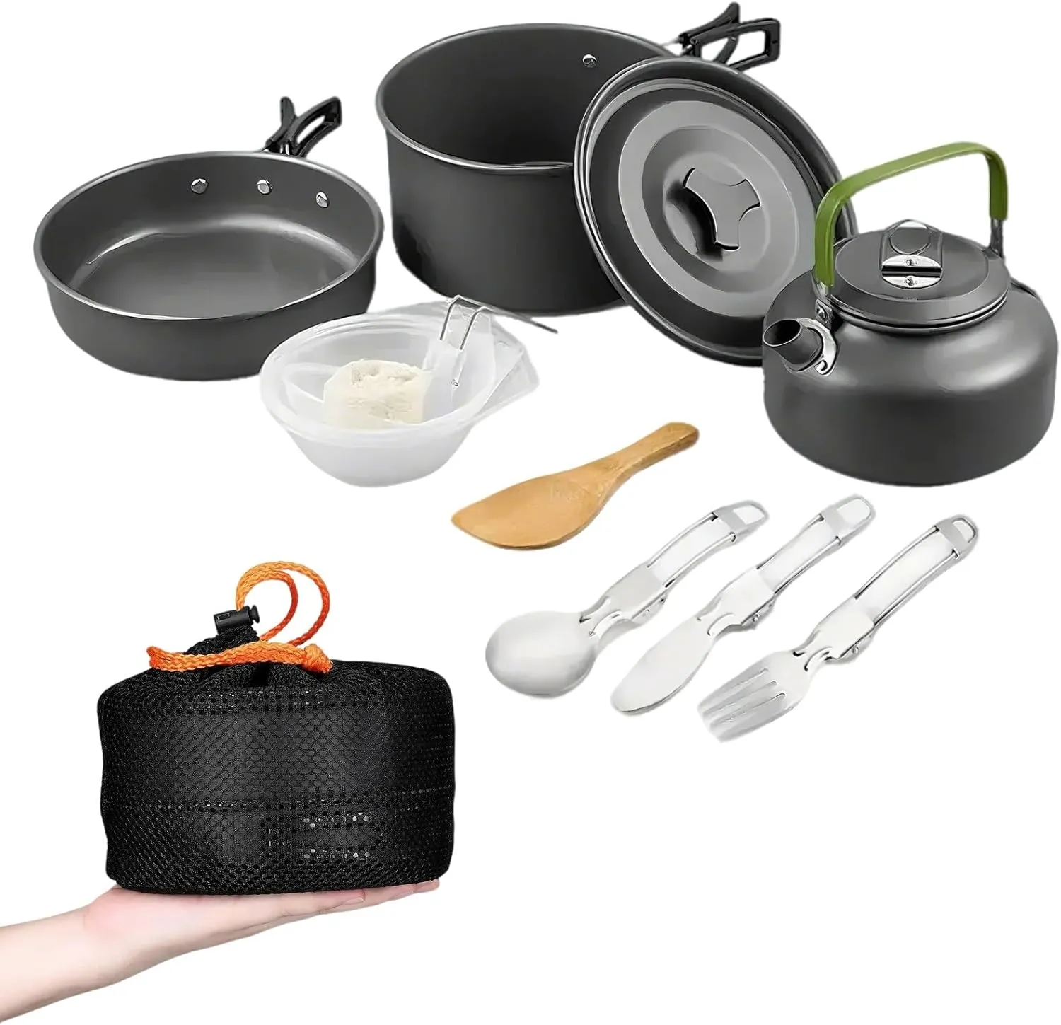 Aluminum Camping Cooking Set, Cookware Mess Kit with Storage Bag Pot Pan and Teapot Set, Camping Accessories for Outdoor Camping Hiking Picnic