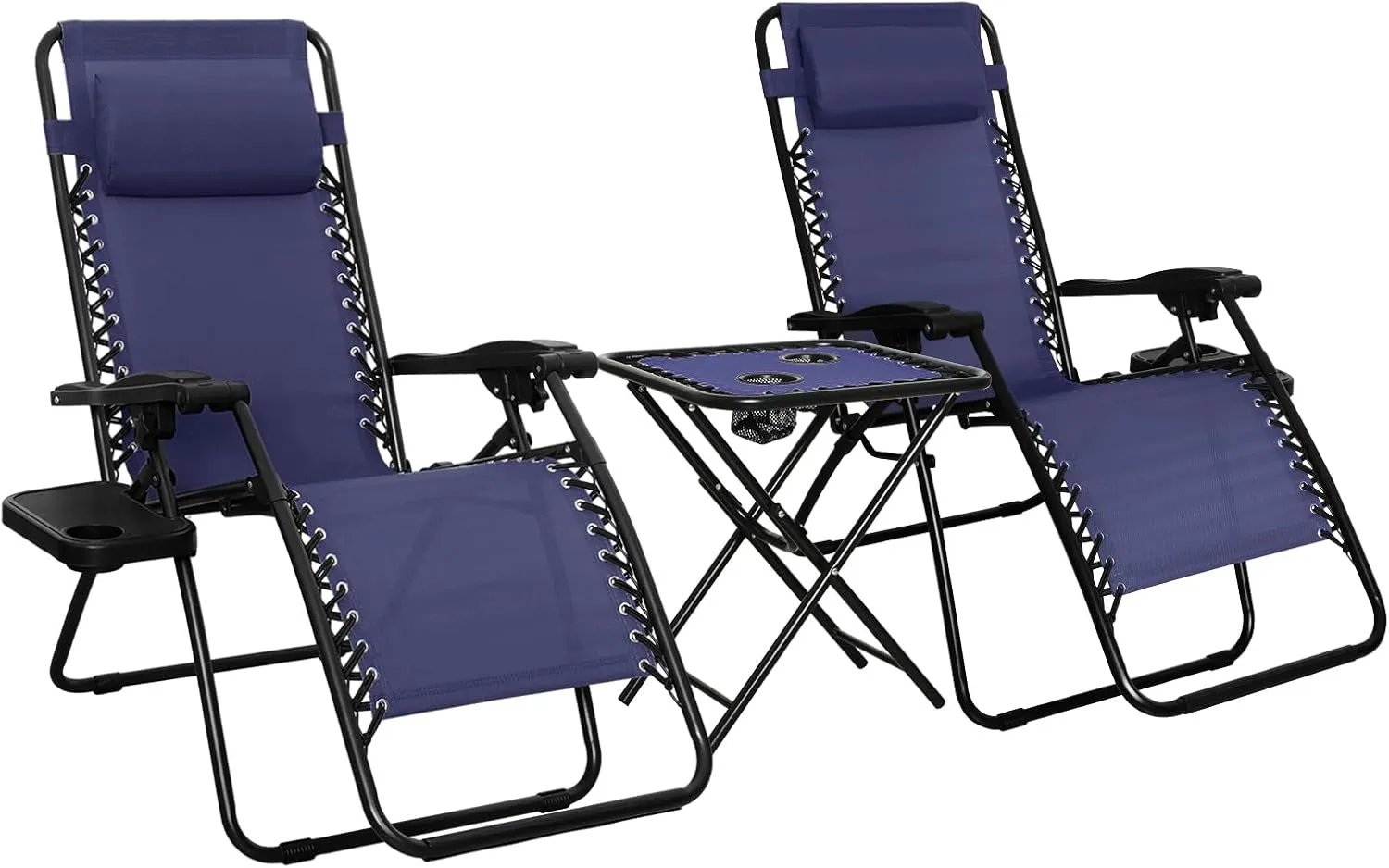 Amazon Basics Outdoor Textilene Adjustable Zero Gravity Folding Reclining Lounge Chair Set with Side Table, pack of 2, Blue