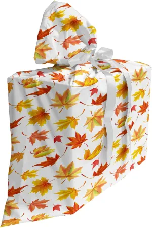Ambesonne Autumn Fabric Gift Bag, Demonstration of Fallen Maple Leaves on a Plain Background Fall Season, Present Sack for Parties Birthdays with 3 Ribbons, 27, White and Multicolor