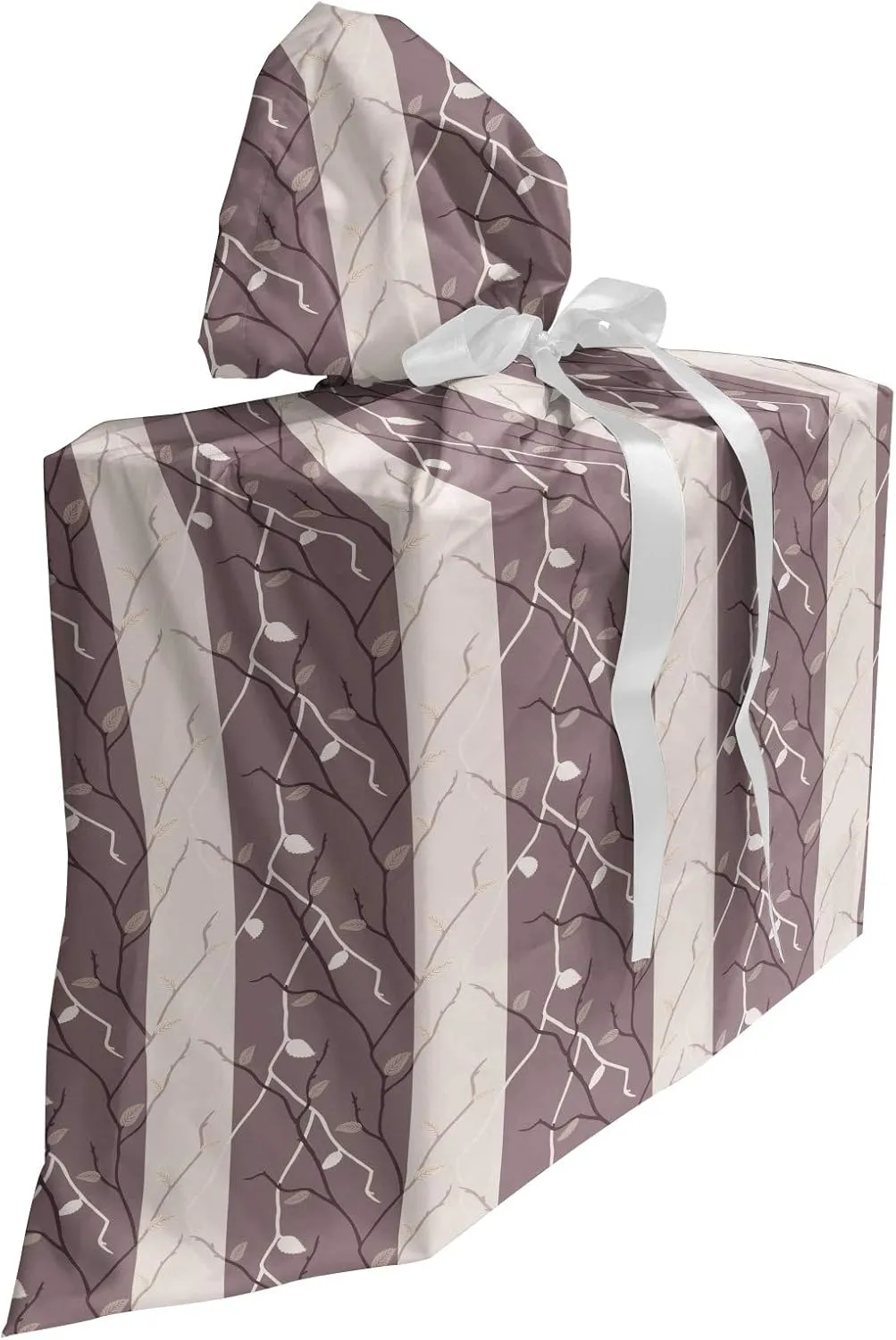 Ambesonne Floral Gift Bag, Earthen Toned Leafless Autumn Inspired Trees Season of Mother Earth Theme, Fabric Party Favor Pouch with 3 Ribbons, 27, Dried Rose Warm Taupe