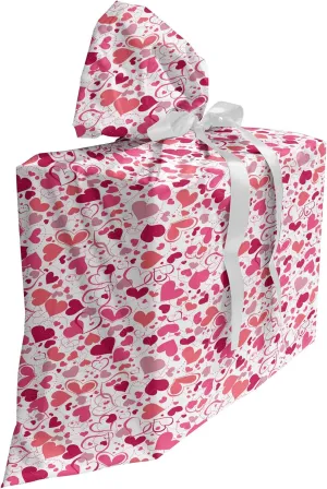 Ambesonne Love Gift Bag, Abstract Sentimental Composition with Big Little Hearts in Pink Colors Curly Soft, Fabric Party Favor Pouch with 3 Ribbons, 27, Multicolor
