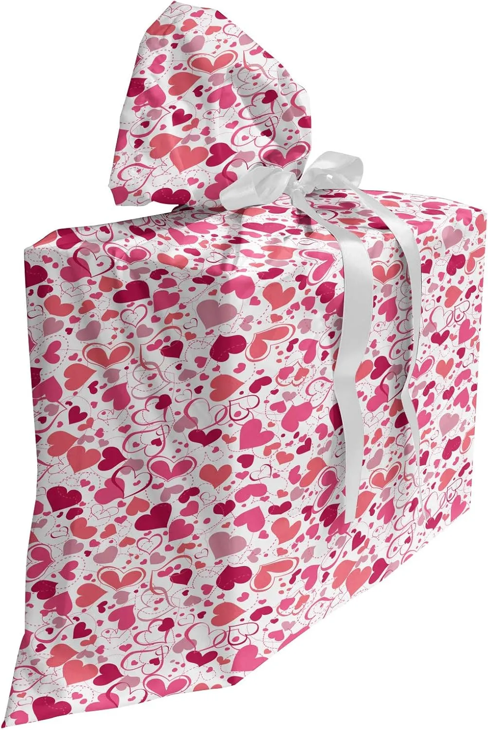 Ambesonne Love Gift Bag, Abstract Sentimental Composition with Big Little Hearts in Pink Colors Curly Soft, Fabric Party Favor Pouch with 3 Ribbons, 27, Multicolor