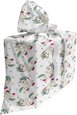 Ambesonne Unicorn Fabric Gift Bag, Colorful Mythical Animals in Cartoon Style Rainbow Mane on Star Filled Background, Present Sack for Parties Birthdays with 3 Ribbons, 27, Multicolor