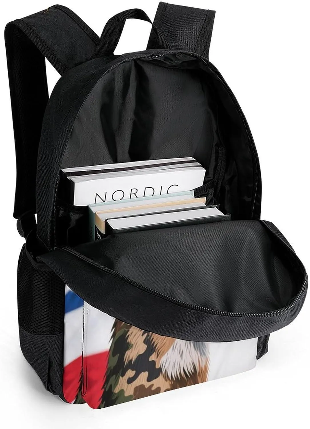 American Flag Camo Deer Camouflage Art Daypack Backpack Polyester Anti-Theft Multipurpose Bookbag Big Capacity Travel Hiking & Camping Rucksack With Smooth Zippers