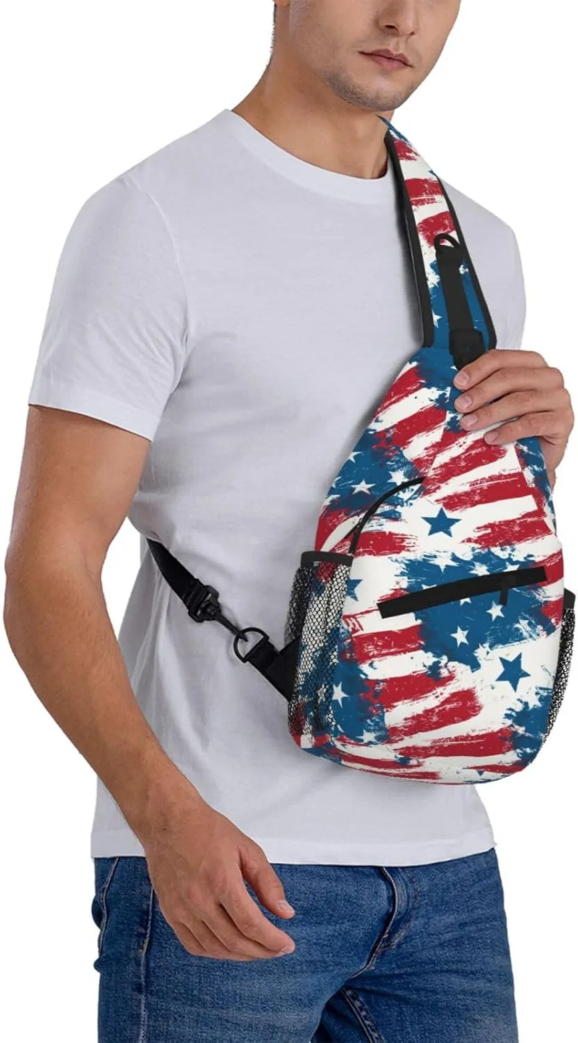 American Flag Sling Bag Crossbody Backpack Shoulder Daypack Multipurpose Cross Body Chest Bag for Men Women Travel Hiking Sports Gym