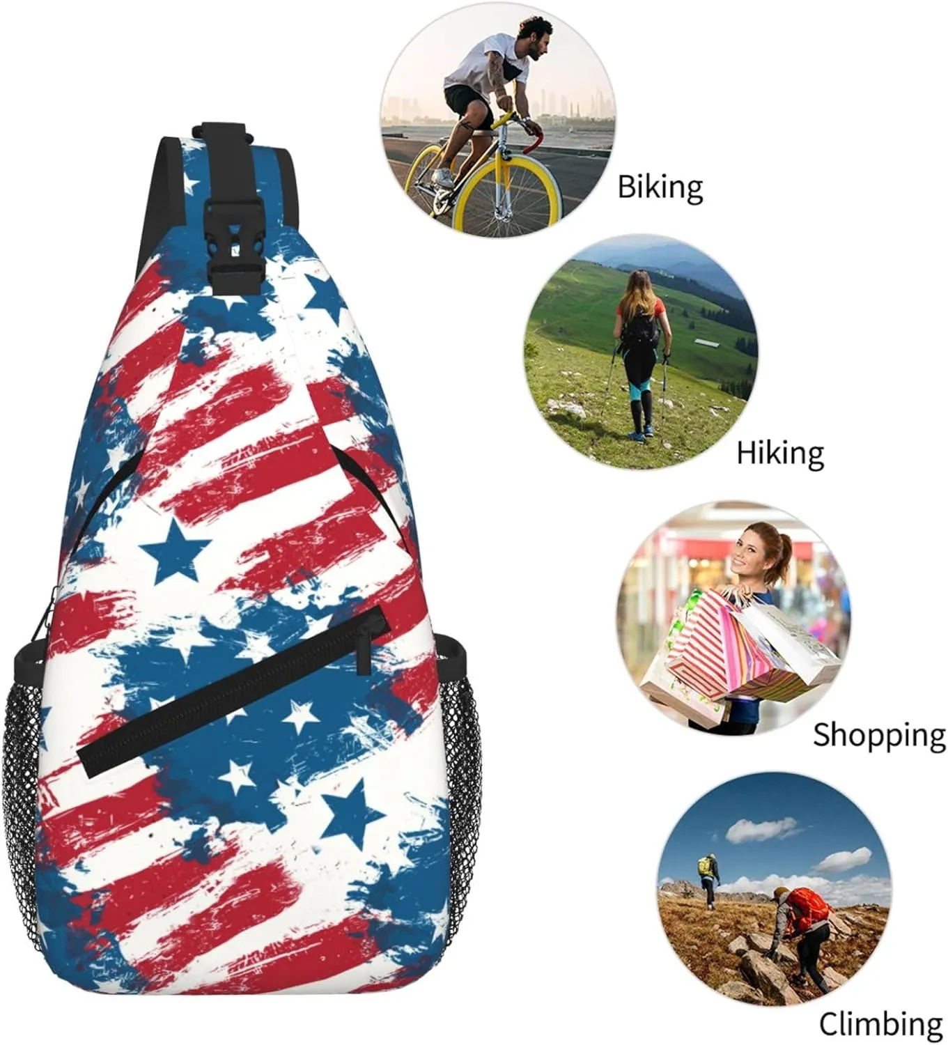 American Flag Sling Bag Crossbody Backpack Shoulder Daypack Multipurpose Cross Body Chest Bag for Men Women Travel Hiking Sports Gym