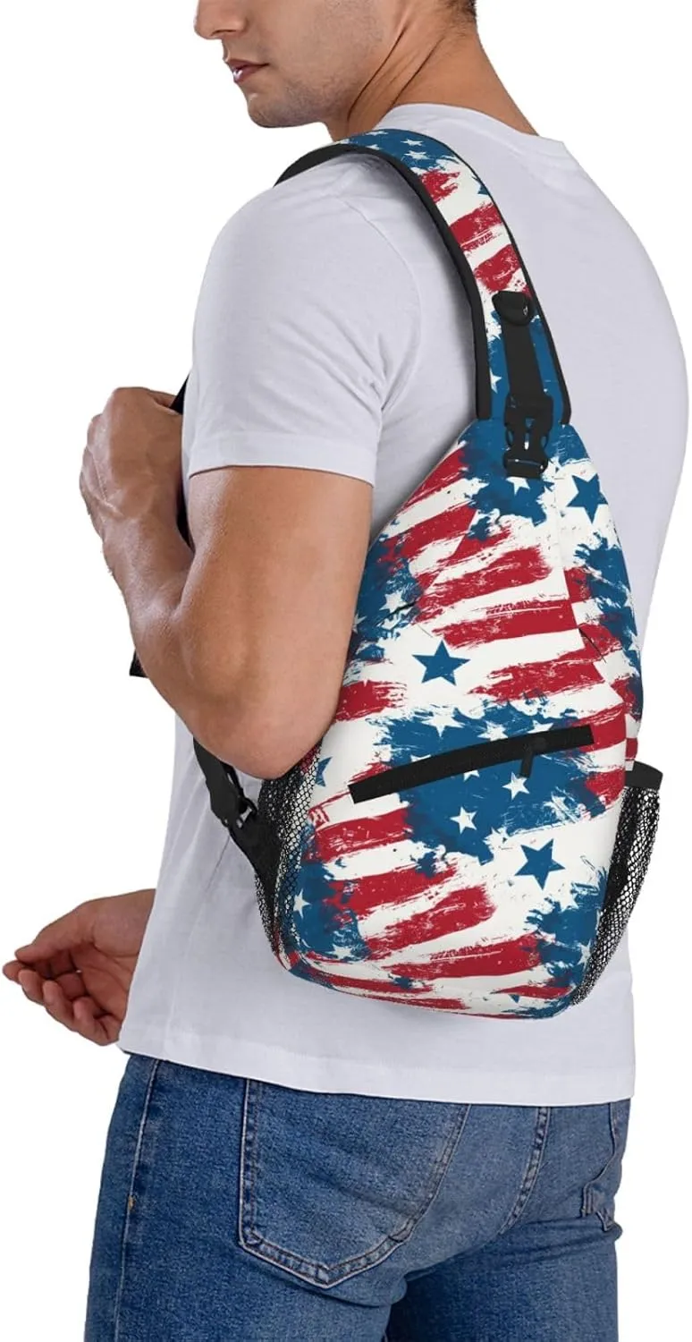 American Flag Sling Bag Crossbody Backpack Shoulder Daypack Multipurpose Cross Body Chest Bag for Men Women Travel Hiking Sports Gym