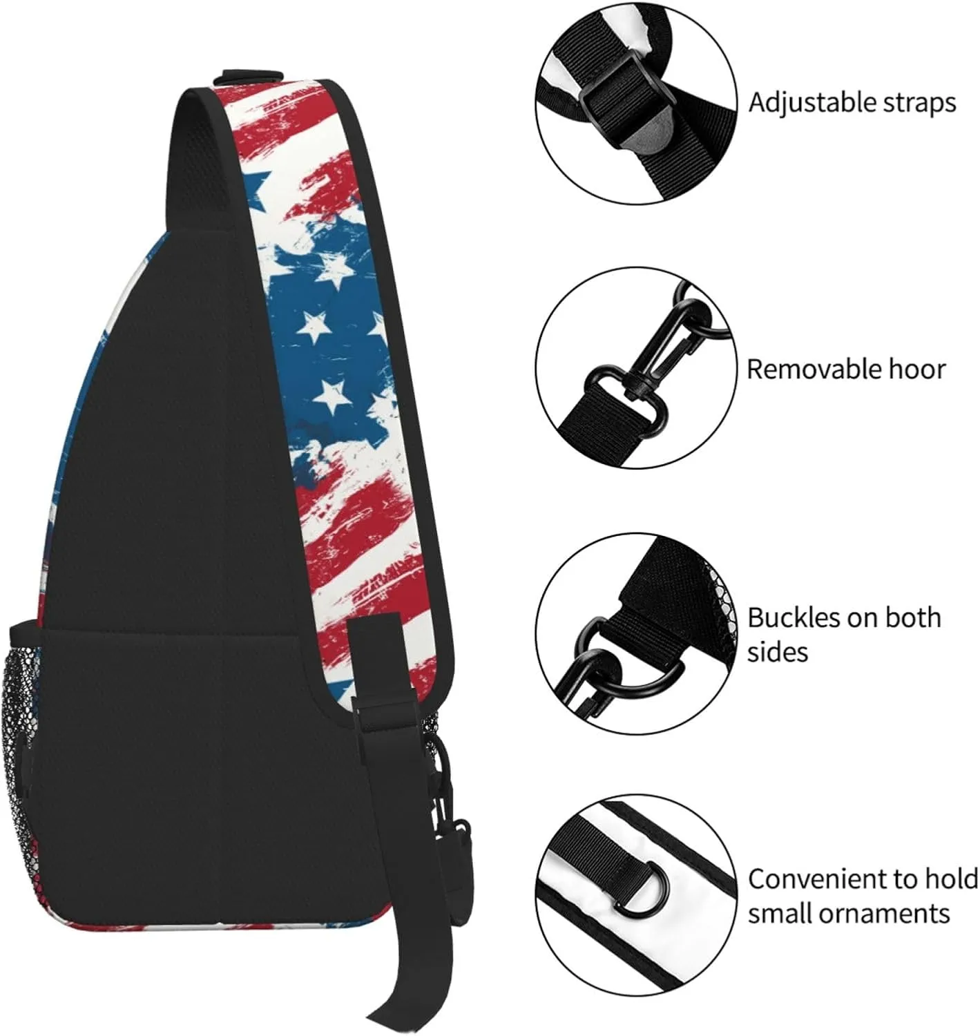 American Flag Sling Bag Crossbody Backpack Shoulder Daypack Multipurpose Cross Body Chest Bag for Men Women Travel Hiking Sports Gym