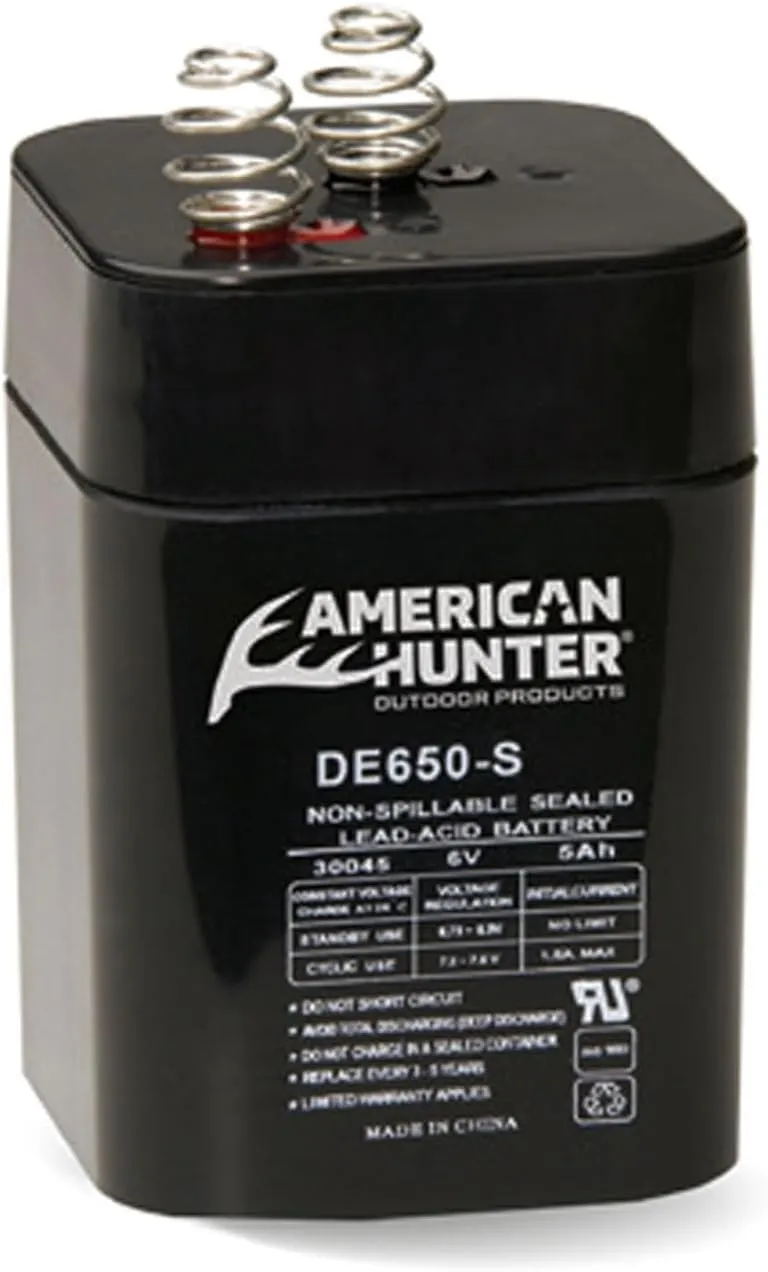 American Hunter 6V 5 AMP HR Universal Versatile Durable Spring Top Deer Feeder Non-Spillable Sealed Lead Acid Rechargeable Battery, Clam Pack Packaging