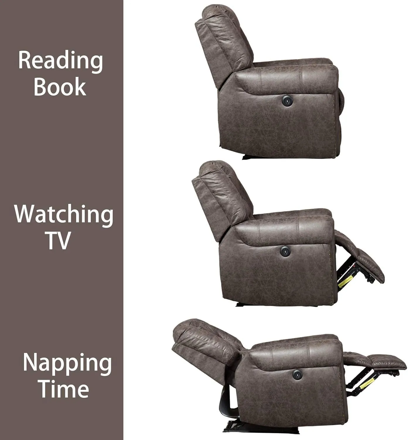 ANJ Electric Power Recliner Set of 2, Breathable Bonded Leather Reclining Chair Classic Home Theater Recliners Seating W/USB Port (Smoky Gray)