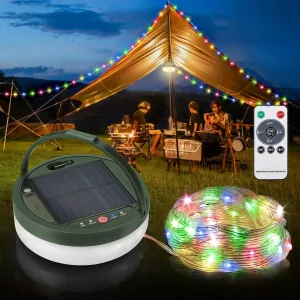 Anpro 2 in 1 Solar Camping String Lights, 39.4Ft Ultra Long String with 150LEDs, Solar Powered and USB Rechargeable Light with Remote Control,Portable Camping Light for Hiking, Decorations