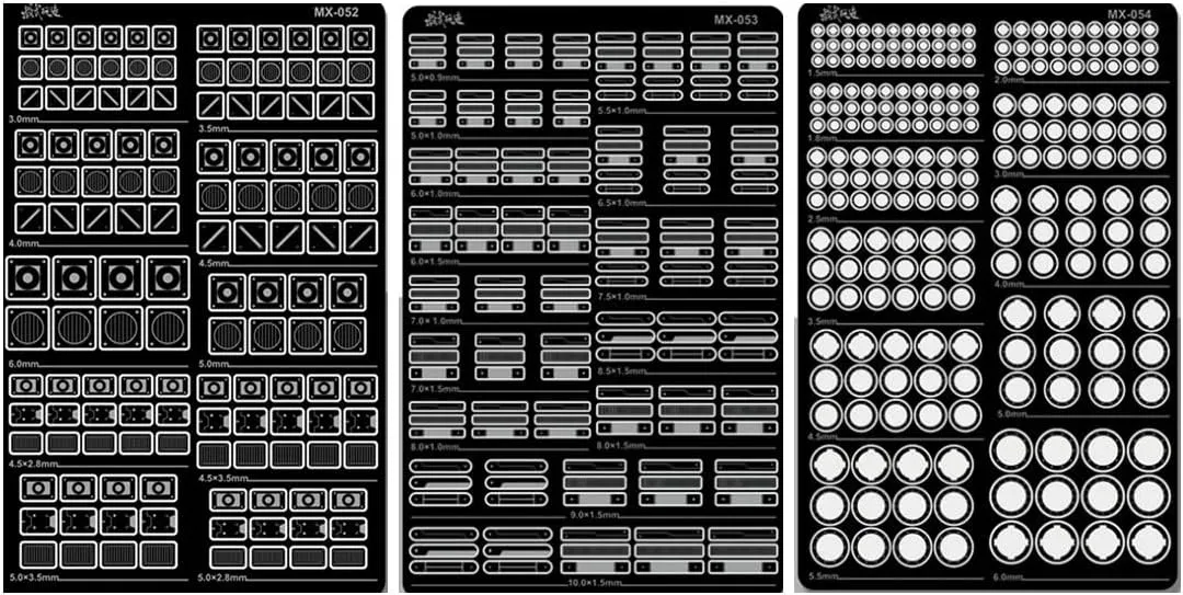 ANSAI Option Part for Hobby Model Craft Car Military Tank 1/100 1/144 1/60 1/35 Scale Model Kit Compatible 6 Sheets 1080 pcs (MX052-054)