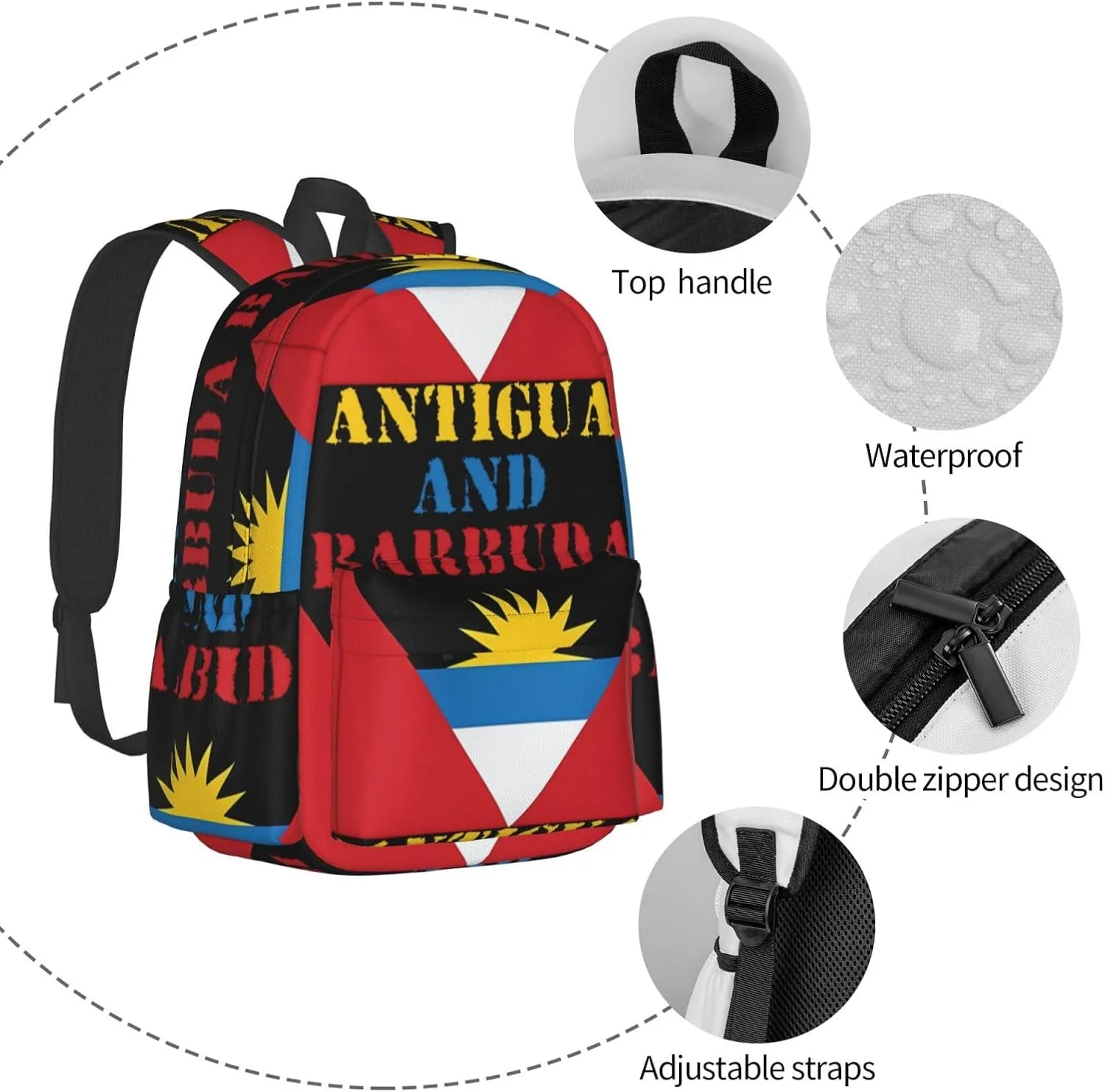 Antigua and Barbuda Flag Backpack Large Capacity Backpack Lightweight Double Shoulder Bag For Women Men Travel