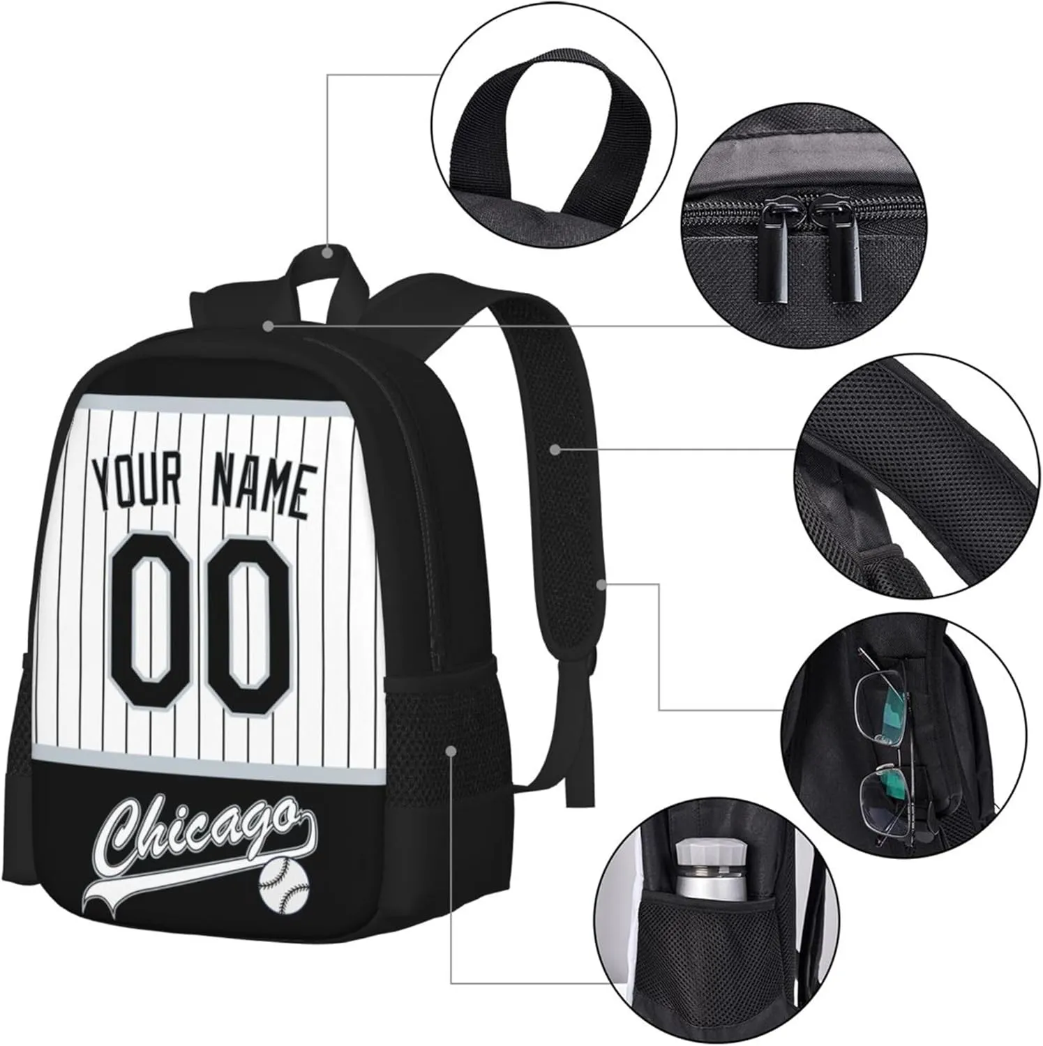 ANTKING Chicago Backpack High capacity Custom Any Name and Any Number Gifts for Kids Men Fans