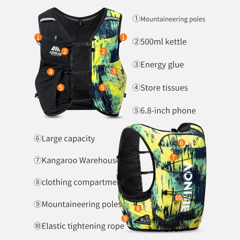 AONIJIE 10L High Capacity Trail Running Hydration Vest, Hydration Backpack for Men, Lightweight and Breathable for Hiking Marathon Race
