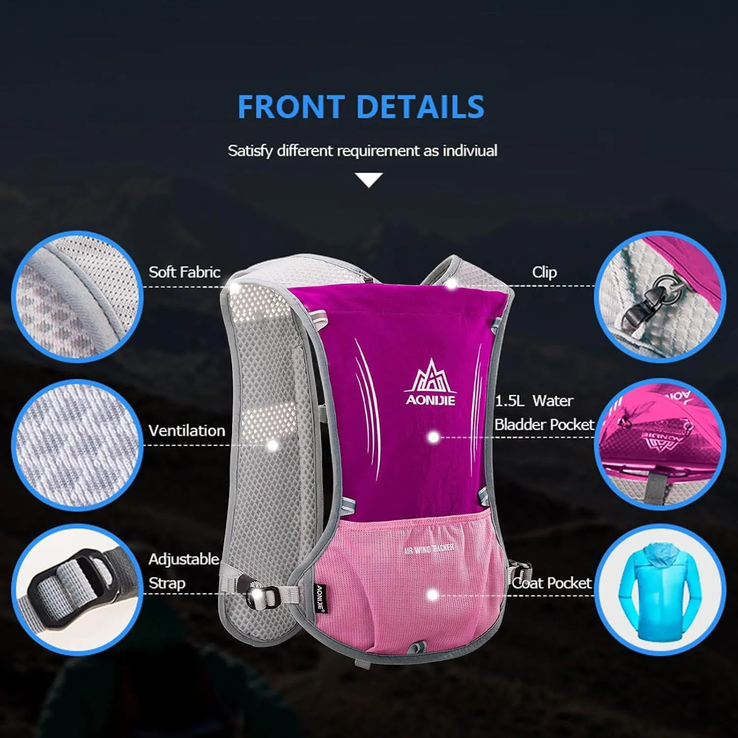 AONIJIE Hydration Backpack Running Vest, 5L Capacity, Multi-Pocket Design, Breathable and Lightweight, Pack for Outdoor Sports - Running, Cycling, Climbing and Hiking