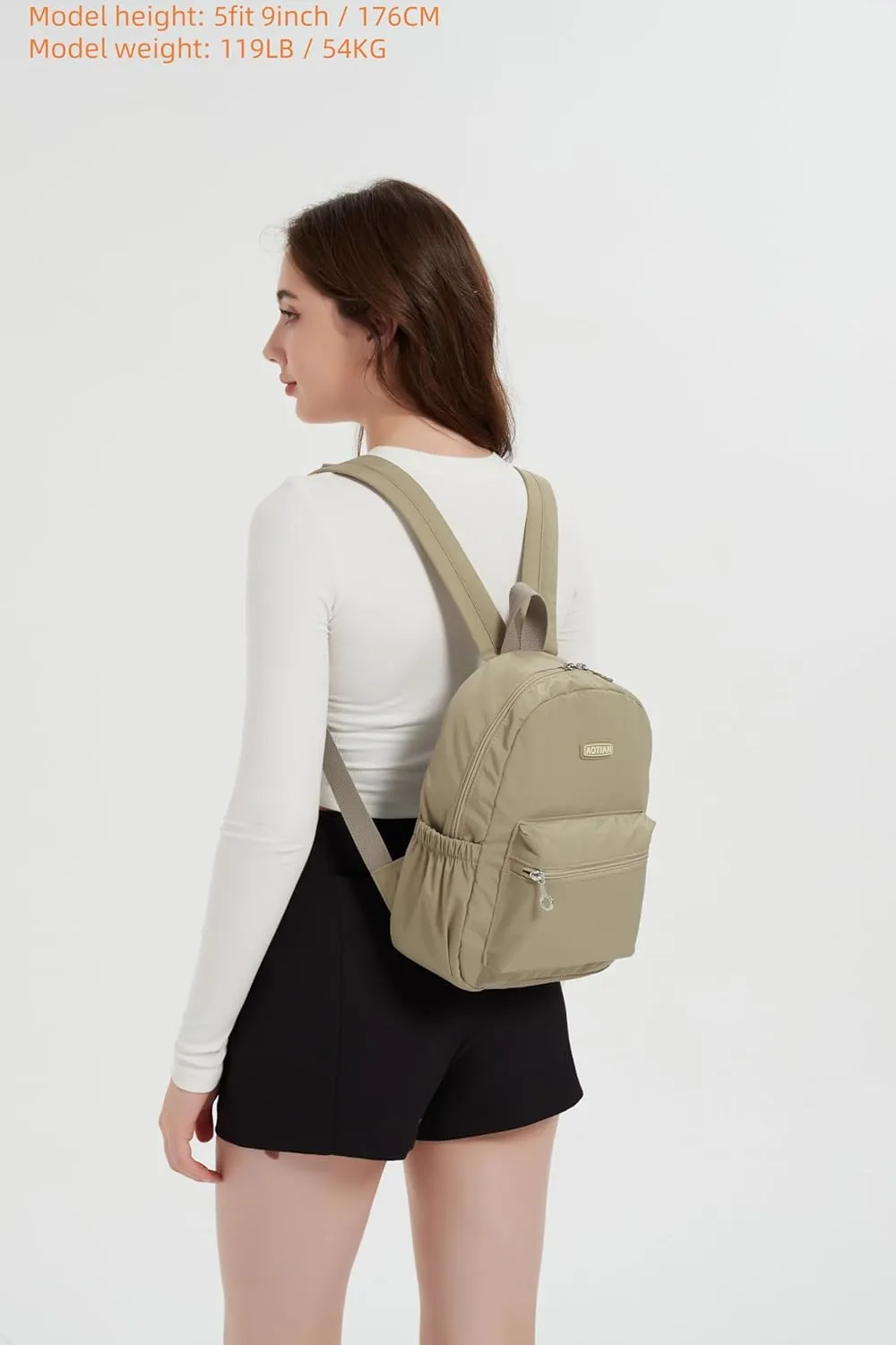 AOTIAN Mini Lightweight 11.8 Inch Backpack Durable Travel Hiking Women and Girls Small Daypack, 7 Liters Khaki