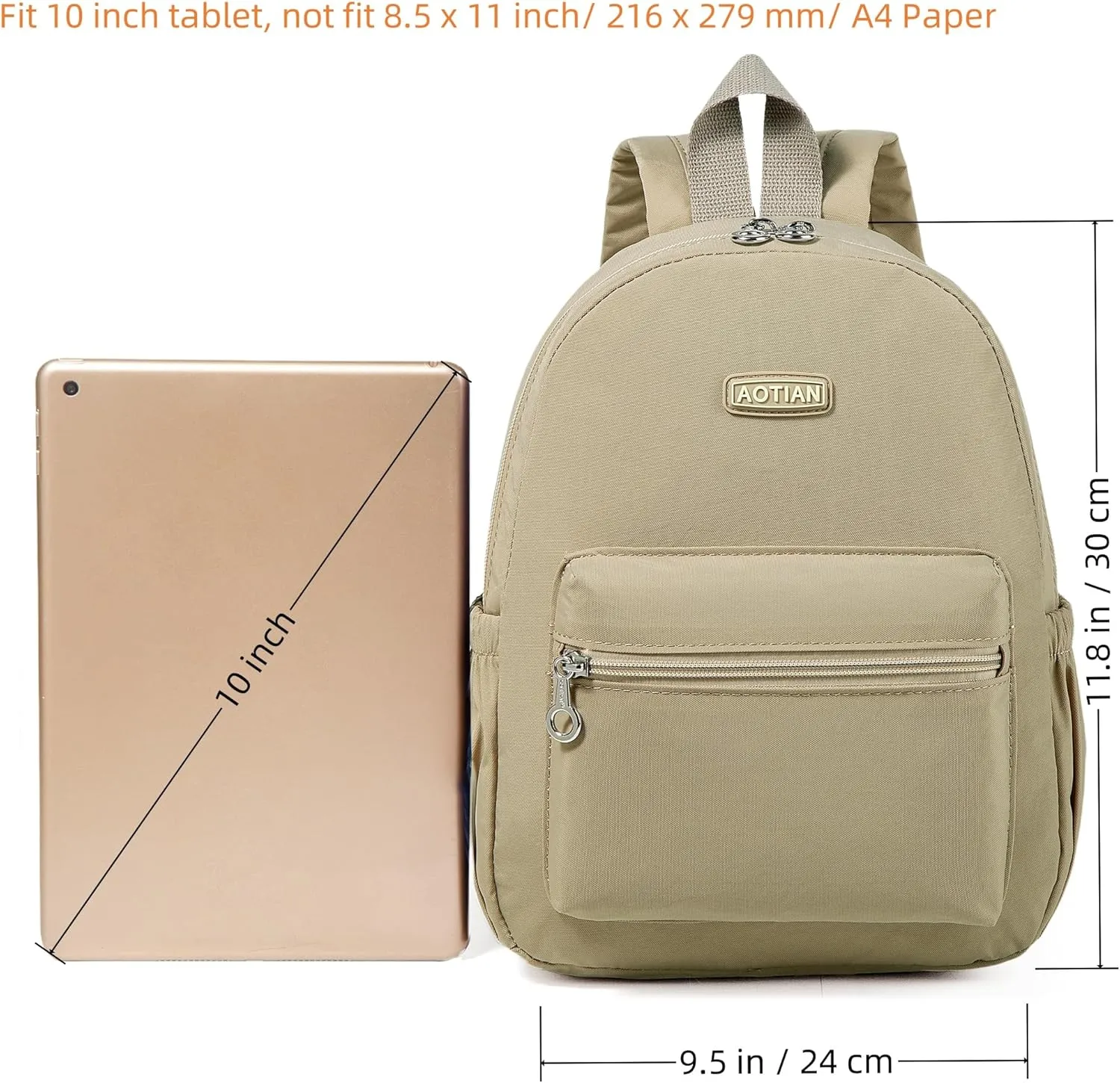 AOTIAN Mini Lightweight 11.8 Inch Backpack Durable Travel Hiking Women and Girls Small Daypack, 7 Liters Khaki