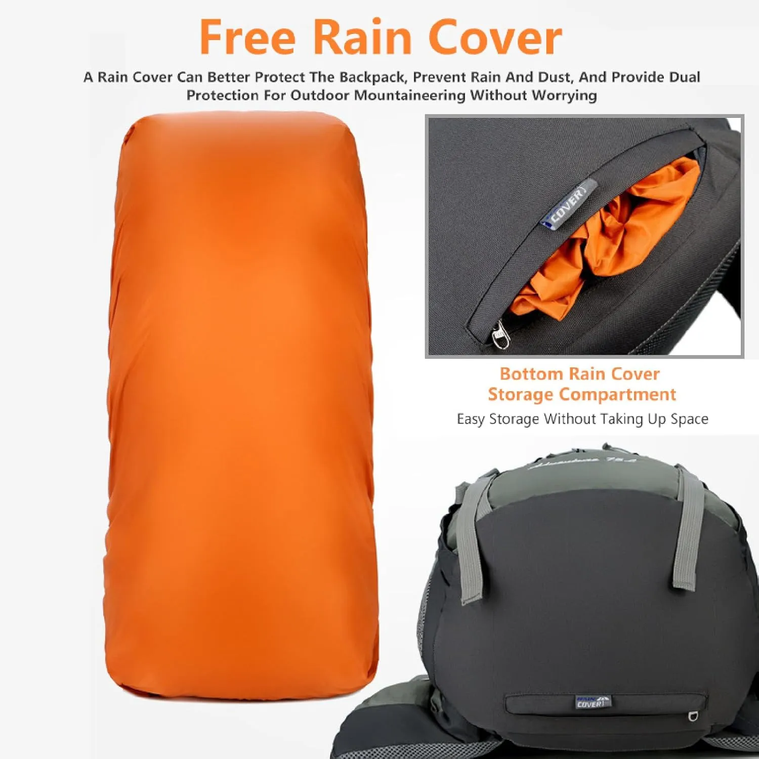 APLUSH Hiking Backpack High Capacity Lightweight Waterproof Camping Backpack Travel Daypack with Rain Cover,Black a,75L