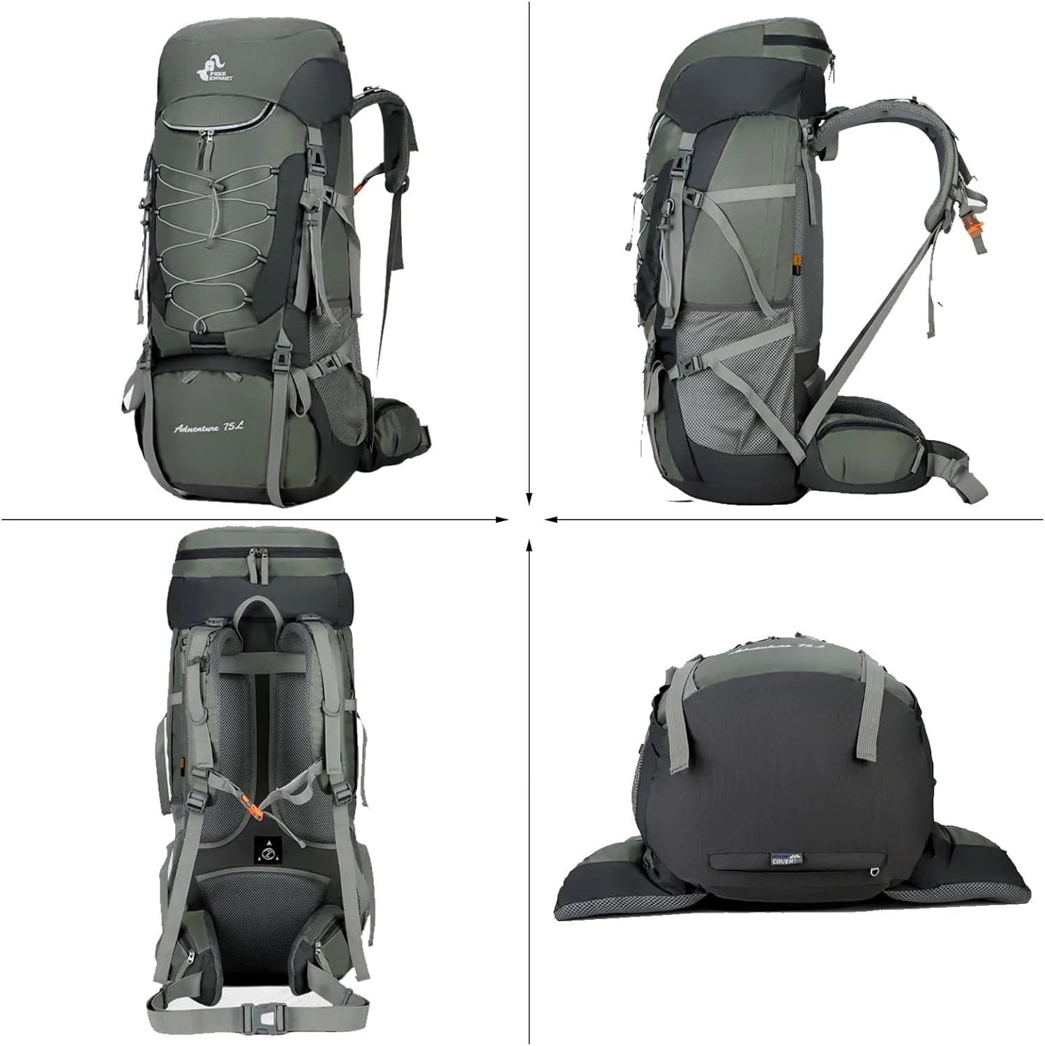 APLUSH Hiking Backpack High Capacity Lightweight Waterproof Camping Backpack Travel Daypack with Rain Cover,Black a,75L
